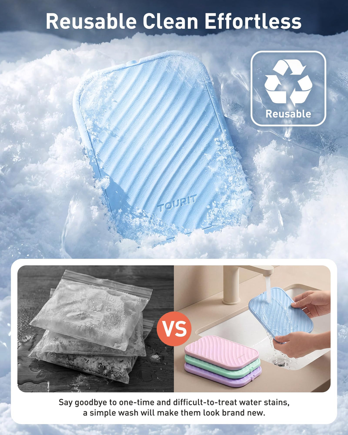 TOURIT Slim Ice Packs for Lunch Boxes and Coolers, 4 Pack Reusable Lunch Box Ice Packs, Long Lasting BPA-Free Non-Toxic Freezer Packs for Lunch Bags, Travel, Picnic or Camping, Morandi