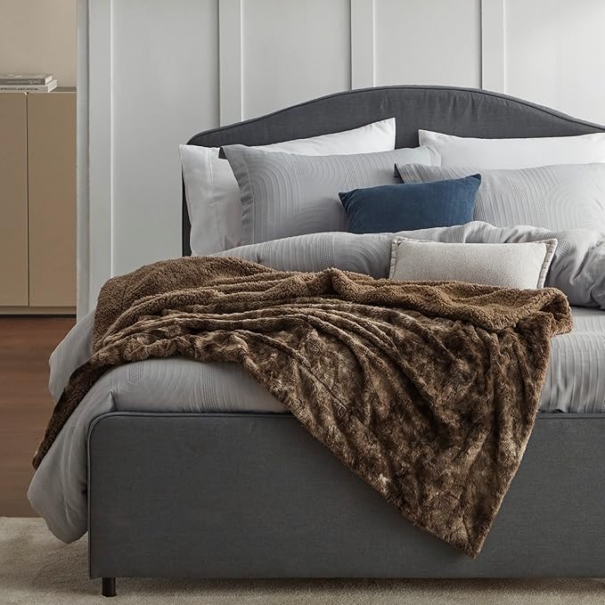 Bedsure Sherpa Blanket - Soft, Fuzzy & Fluffy Faux Fur - Warm, Cozy Throw Blanket for Couch, Sofa and Bed, Tie Dye Design, Brown, 50x60 Inches