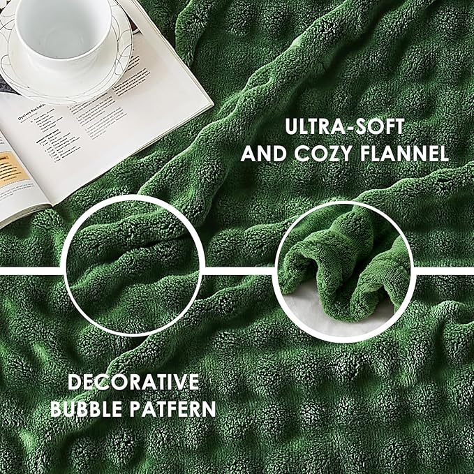 SOCHOW Olive Green Bubble Fleece Blanket for Couch, Super Soft Cozy Cute Throw Blanket for Women, Decorative Fuzzy Flannel Blanket, 50 x 60 Inches