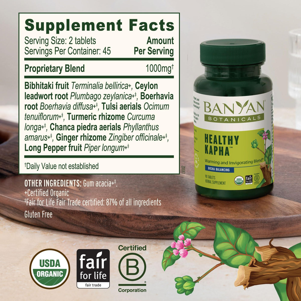 Banyan Botanicals Organic Healthy Kapha – Warming & Invigorating Herbal Supplement – Supports Systemic Movement, Physical Energy & Circulation – 90 Tablets – USDA Organic