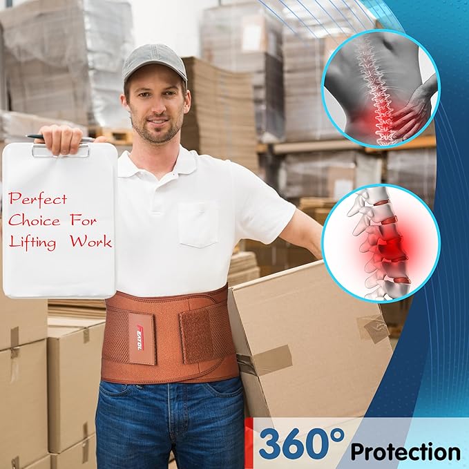 FEATOL Back Brace for Lower Back Pain, Breathable Back Support Belt for Women & Men with Lumbar Pad, Lumbar Support Belt for Heavy Lifting & Work, Scoliosis, Brown, L/XL (Circumference:30-38.6")