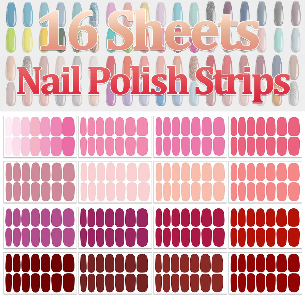 SILPECWEE 16 Sheets Nail Polish Stickers Full Nail Wraps Stick on Nail Polish Strips Self Adhesive Gel Nail Strips Fingernails Sticker Nails for Women with 1pc Nail File (Stylish Style)
