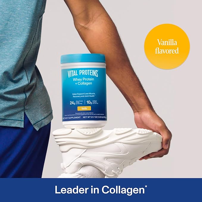 Vital Proteins Whey Protein Powder+ Collagen Peptides, 24g Protein Supporting Recovery & Joint Health, with Vitamin C, About 16 Servings - Vanilla 21.7oz