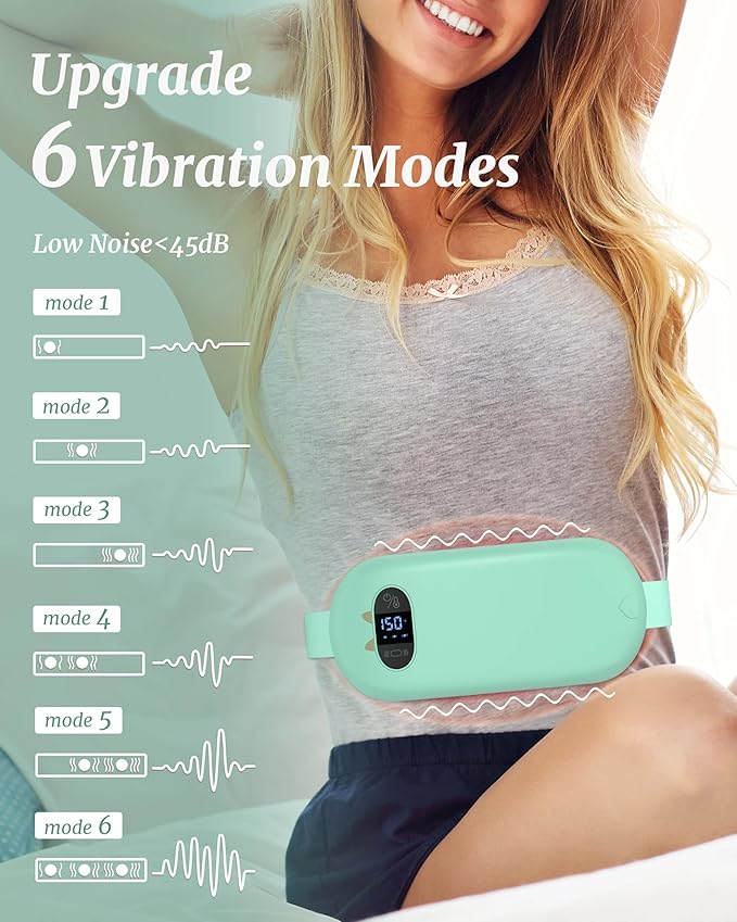 FSA HSA Eligible Portable Heating Pad for Cramps, Upgrade Cordless Electric Period Fast Heating Pad for Back Pain Relief Menstrual Belt 6 Heat 6 Massage Modes Gift for Women Girls Her Girlfriend Green