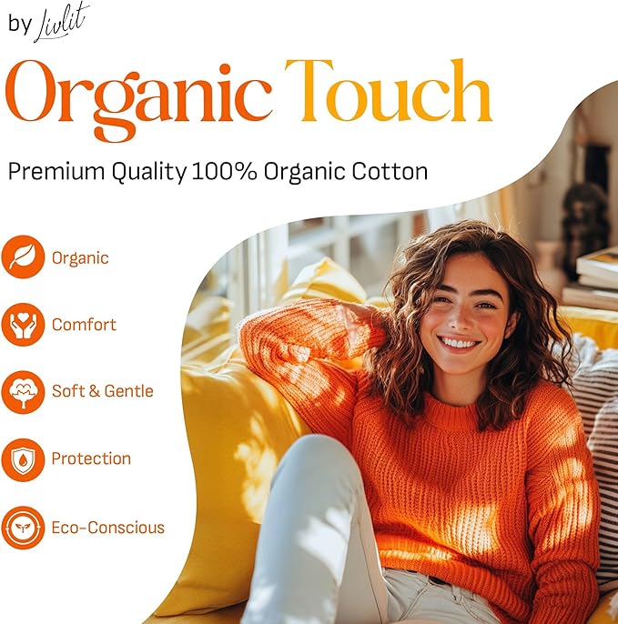 Large Size Ultra Thin Sanitary Pads, 100% Organic Cotton from Texas, Powerful Leak Protection, Unscented, Chlorine Free and Absorbency of Feminine Periods, Pads for Women (32 Count)