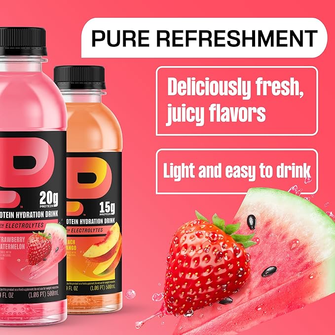 Protein2o Hydration Drink - 2-in-1 Liquid Clear Whey Protein Isolate and Electrolyte Drink - 20g Protein, Vitamins B5, B6 - Post-Workout Recovery - 16.9 Fl Oz - 12 Count Variety Pack