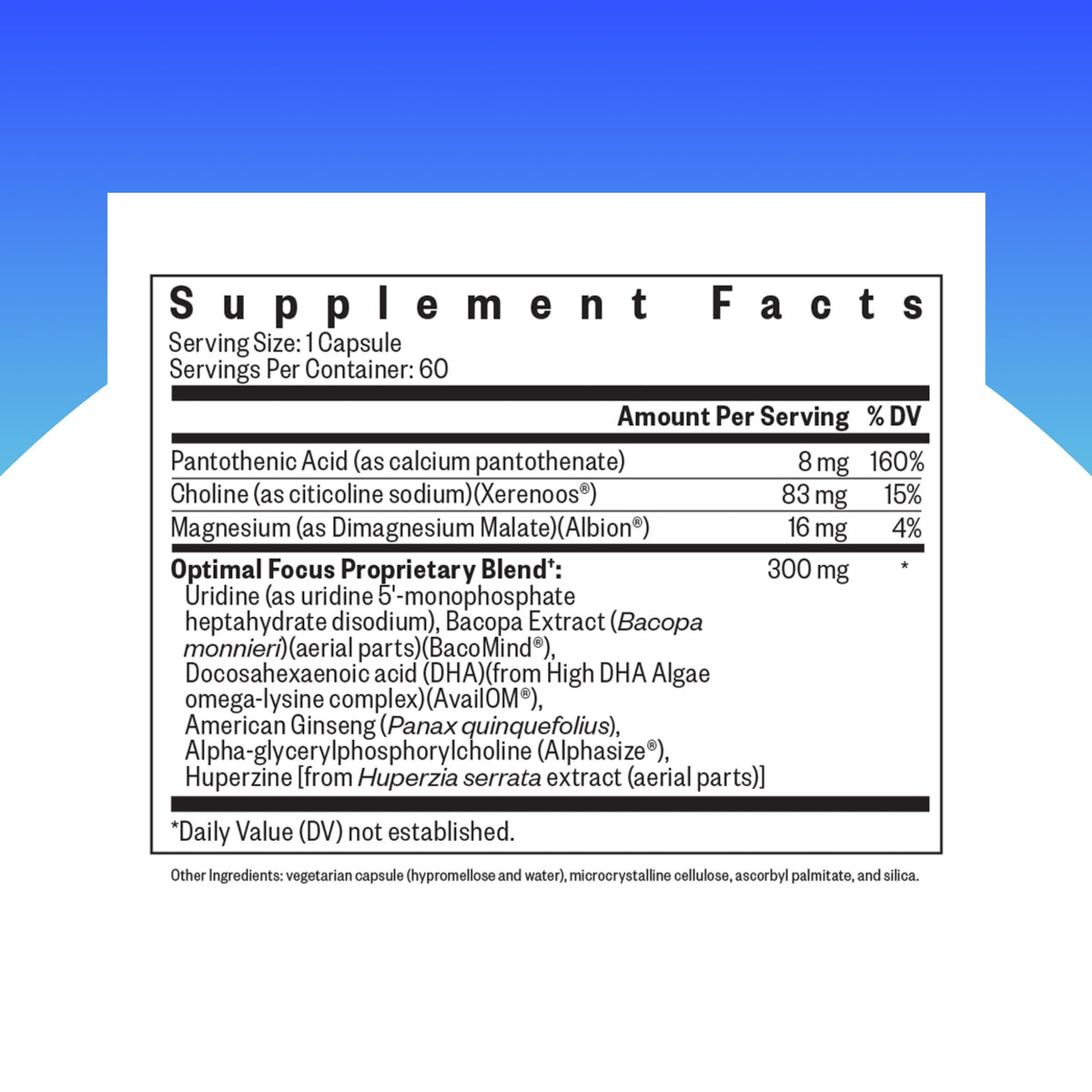 Seeking Health Optimal Focus, Stimulant-Free and Caffeine-Free Nootropic Support for Memory and Focus, with Choline, DHA from Algae, American Ginseng, Vegan and Vegetarian (60 Capsules)