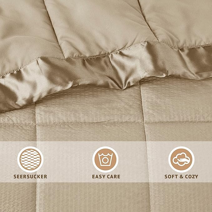 Madison Park Cambria Down Alternative Blanket, Premium 3M Scotchgard Moisture Wicking Treatment, Lightweight and Soft Bed Cover For Summer with Satin Trim, Oversized Full/Queen Taupe