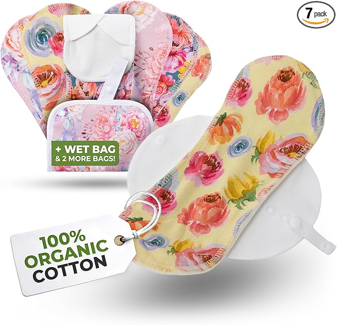 Organic Cotton EcoComfort Reusable Panty Liners for Women & Teens (Medium, 7-Pack); High-Temp Washable Cloth Liners; Stay Fresh & Dry, for Daily Vaginal Discharge Only; 100% Breathable (no PUL/TPU)