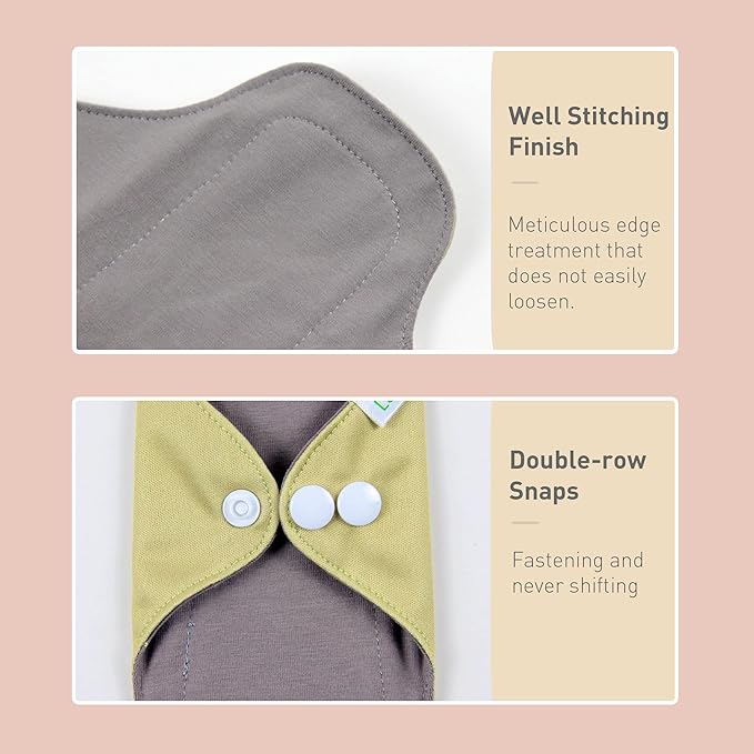 Langsprit Cotton Reusable Period Pads for Women, Washable Pads Menstrual, Regular Absorbency Cotton Cloth Menstrual Pads 3pcs Set with Mini Wet Bag, Suitable for Menstrual Period