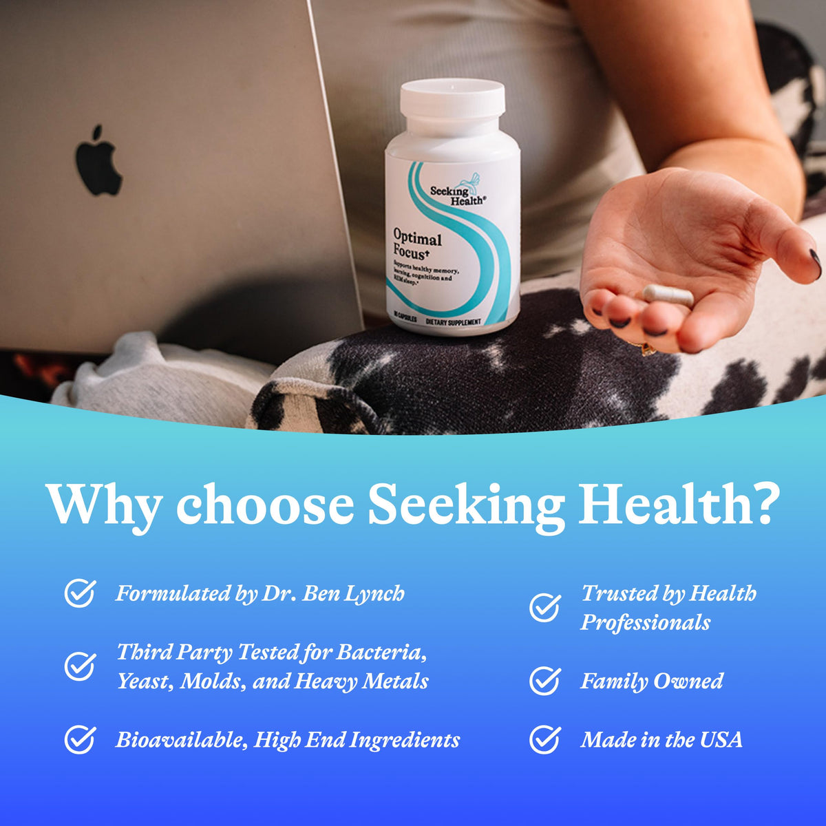 Seeking Health Optimal Focus, Stimulant-Free and Caffeine-Free Nootropic Support for Memory and Focus, with Choline, DHA from Algae, American Ginseng, Vegan and Vegetarian (60 Capsules)