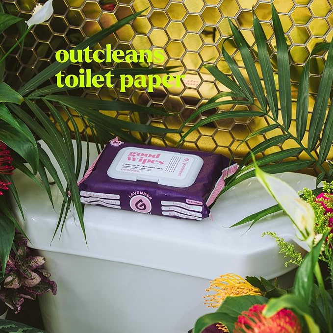 goodwipes Flushable Butt Wipes - Extra Large Adult Wet Wipes For Women & Men - Bathroom Essentials - Sewer & Septic Safe - Lavender, 418 Count (8 Packs + 1 Travel)