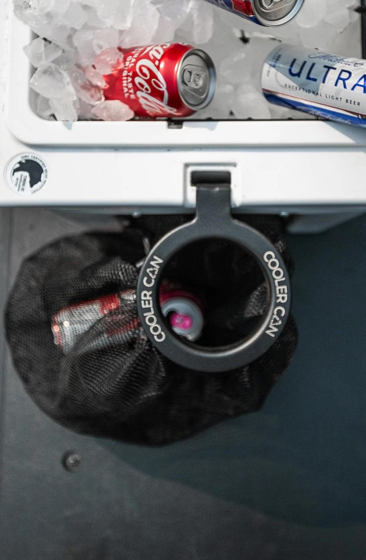 the Cooler can- Outdoor Cooler Trash Can Accessory - Attaches to Most Brands of Roto-Molded Coolers- No Tools Required - Portable Trash Holder for Boats, Fishing, Camping, Truck Beds, SXS's & ATV's -