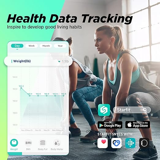 Runstar Scale for Body Weight and Fat, BMI Muscle Mass to 28 Measurements, FSA or HSA Eligible Digital Bathroom Scales 8-Electrode with Voice Prompt High Accurate Bluetooth Weight Scale