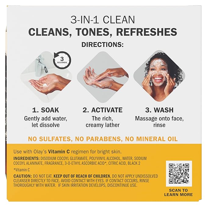 Olay Cleansing Melts + Vitamin C Face Cleanser, 64 ct. total (2 x 32 ct.), Water-Activated Face Wash to Clean, Tone, and Refresh