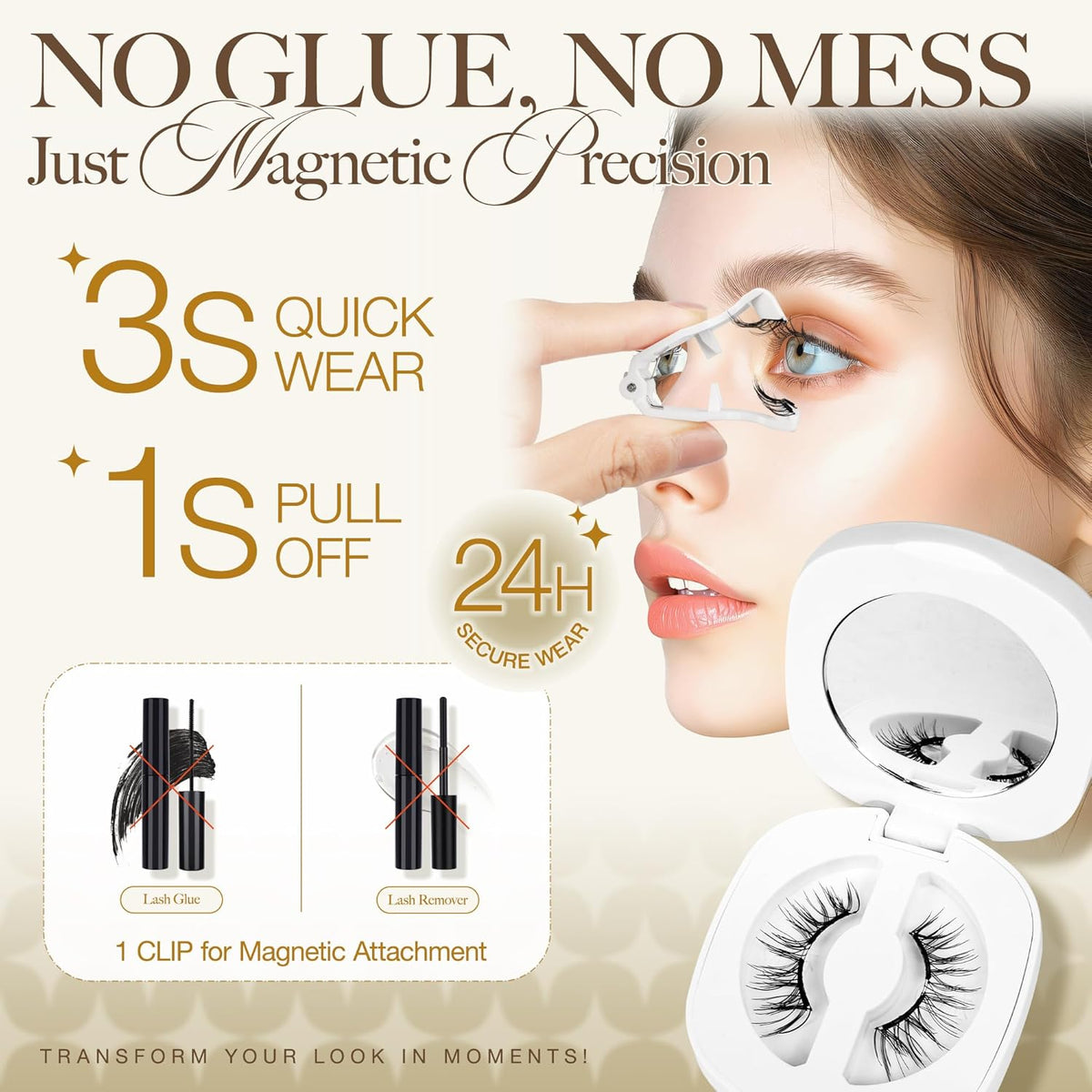 LASHVIEW Magnetic Eyelashes Natural Look, Reusable Manga Magnetic Lashes Kit with Applicator, No Glue Needed Magnetic Eyelashes Kit, Easy to Wear and Remove for All-Day Comfort CT27