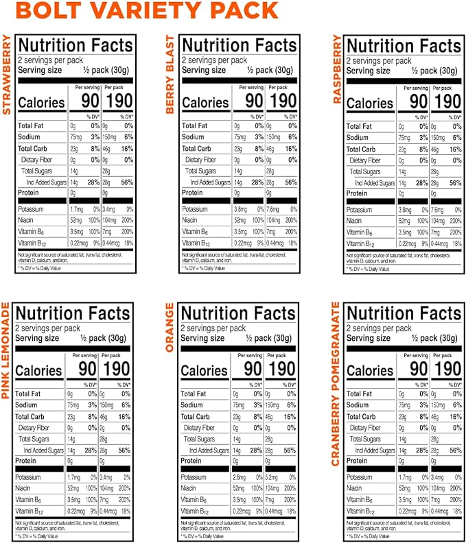 PROBAR - BOLT Organic Energy Chews, Variety Pack, Strawberry, Berry Blast, Orange, Raspberry, Pink Lemonade, Cranberry Pomegranate - Gluten-Free, USDA Certified Organic (12 Count) - Flavors May Vary