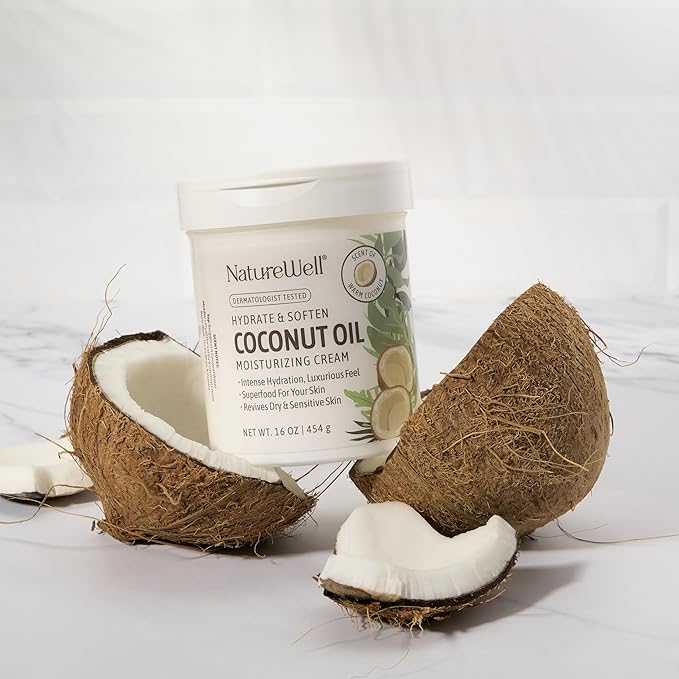 NATURE WELL Extra Virgin Coconut Oil & Vitamin C Moisturizing Cream Bundle for Face, Body, & Hands, Brighten & Nourish, Smooth & Soften, Provides Intense Hydration For Dry & Dull Skin, 16 Oz Each