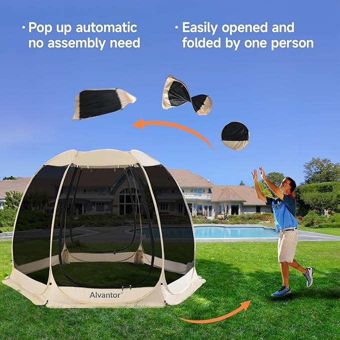 Alvantor Screen House Gazebo, 6-10-15 Person Pop Up Igloo Screened Canopy Tent with Mosquito Netting Sides, Instant UV Resistant Sun Shelter for Garden, Patio, Backyard