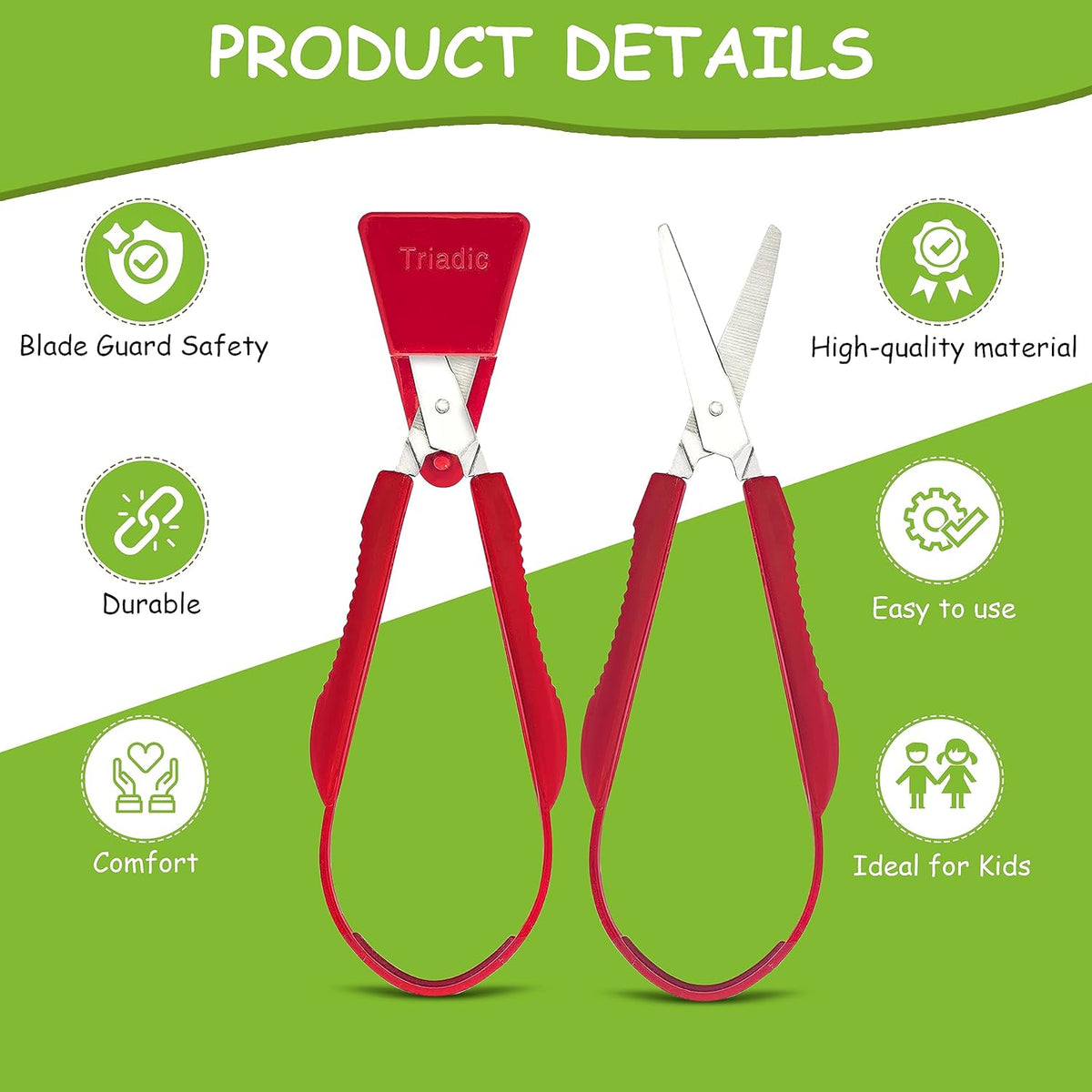 Loop Scissors for Kids with Safety Shield, Right or Left Handed for Preschools, Schools, Classrooms, Adaptive and Special Needs Children (4)