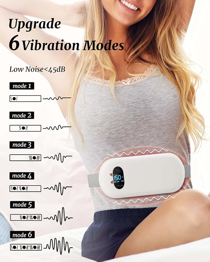 FSA HSA Eligible Portable Heating Pad for Cramps, Upgrade Cordless Electric Period Fast Heating Pad for Back Pain Relief Menstrual Belt 6 Heat 6 Massage Modes Gift for Women Girls Her Girlfriend White