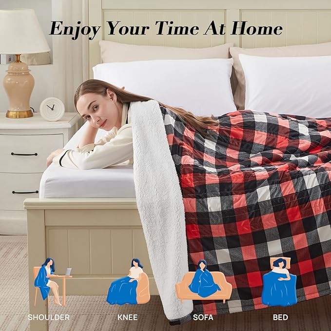 Westinghouse King Size Heated Blanket, Soft Flannel to Sherpa Electric Blanket with Dual Control 10 Heating Levels & 1 to 12 Hours Auto Off, Fast Heating, Machine Washable, 100 * 90 Inch, Red