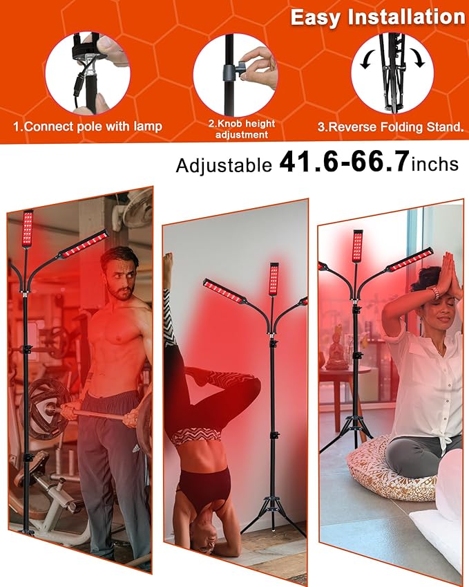 Red Light Therapy Lamp for Body Treatment with Adjustable Height Stand, 660nm, 850,940nm - Alleviate Muscle Soreness, 3head B