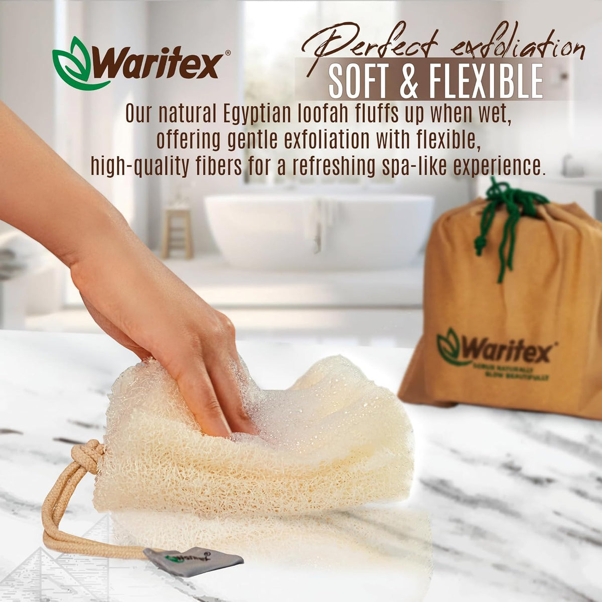 Premium Natural Egyptian Loofah Sponges, Made from 100% Natural Organic Material, Gentle Skin Exfoliation, and Full-Body Spa Experience – Eco-Friendly Loofah 3 Count (1 Pack)