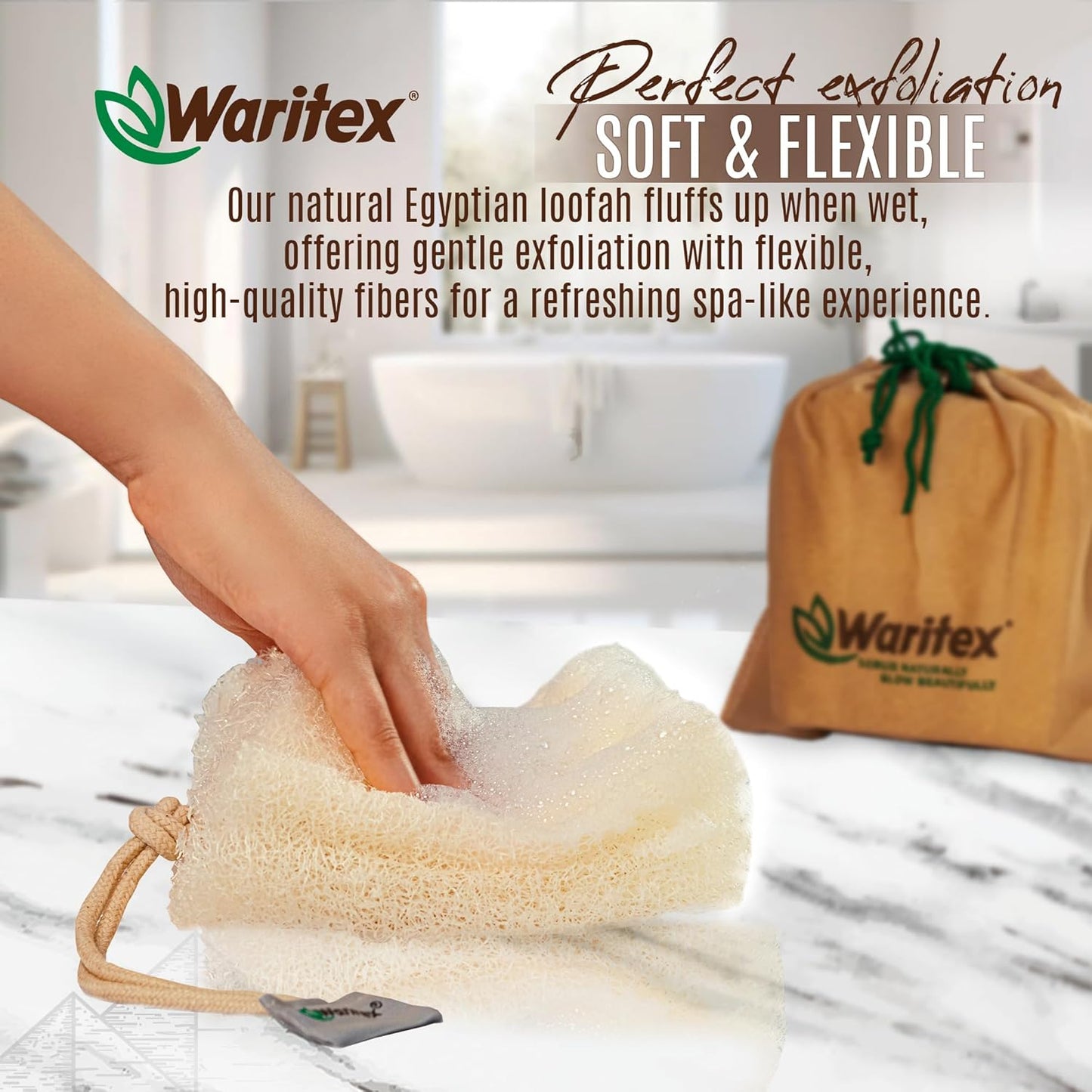 Premium Natural Egyptian Loofah Sponges, Made from 100% Natural Organic Material, Gentle Skin Exfoliation, and Full-Body Spa Experience – Eco-Friendly Loofah 2 Count (1 Pack)