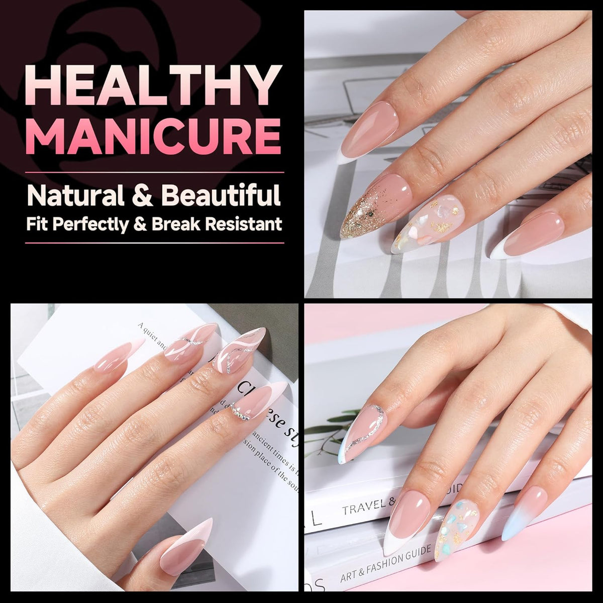 UNA GELLA Medium Stiletto Gel Nail Tips Halloween Full Cover 216Pcs Almond Shape Nails Tips Stiletto Pre etched Soft Gel Nails Tips Clear Fake False Nail Tips For Home Art Salon 12 Sizes