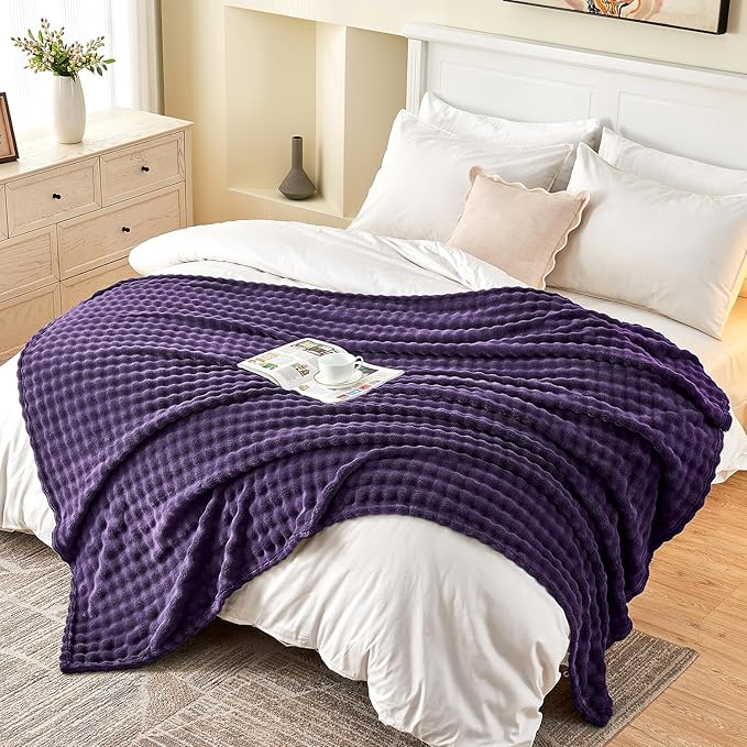 SOCHOW Aubergine Bubble Fleece Blanket for Couch, Super Soft Cozy Cute Throw Blanket for Women, Decorative Fuzzy Flannel Blanket, 60 x 80 Inches