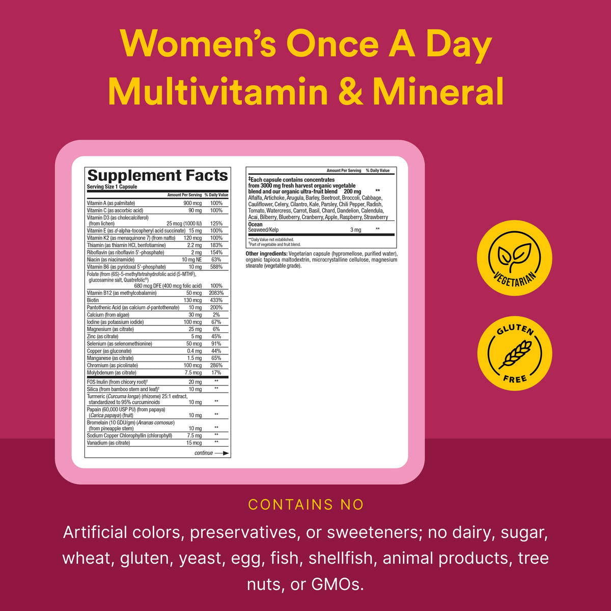 Natural Factors Whole Earth & Sea Women’s Once Daily Multivitamin & Mineral - Whole-Food Formula with Iron, Methylated B12, Folate, Vitamin D3, K2, Biotin & More - 60 Vegetarian Capsules (60 Servings)