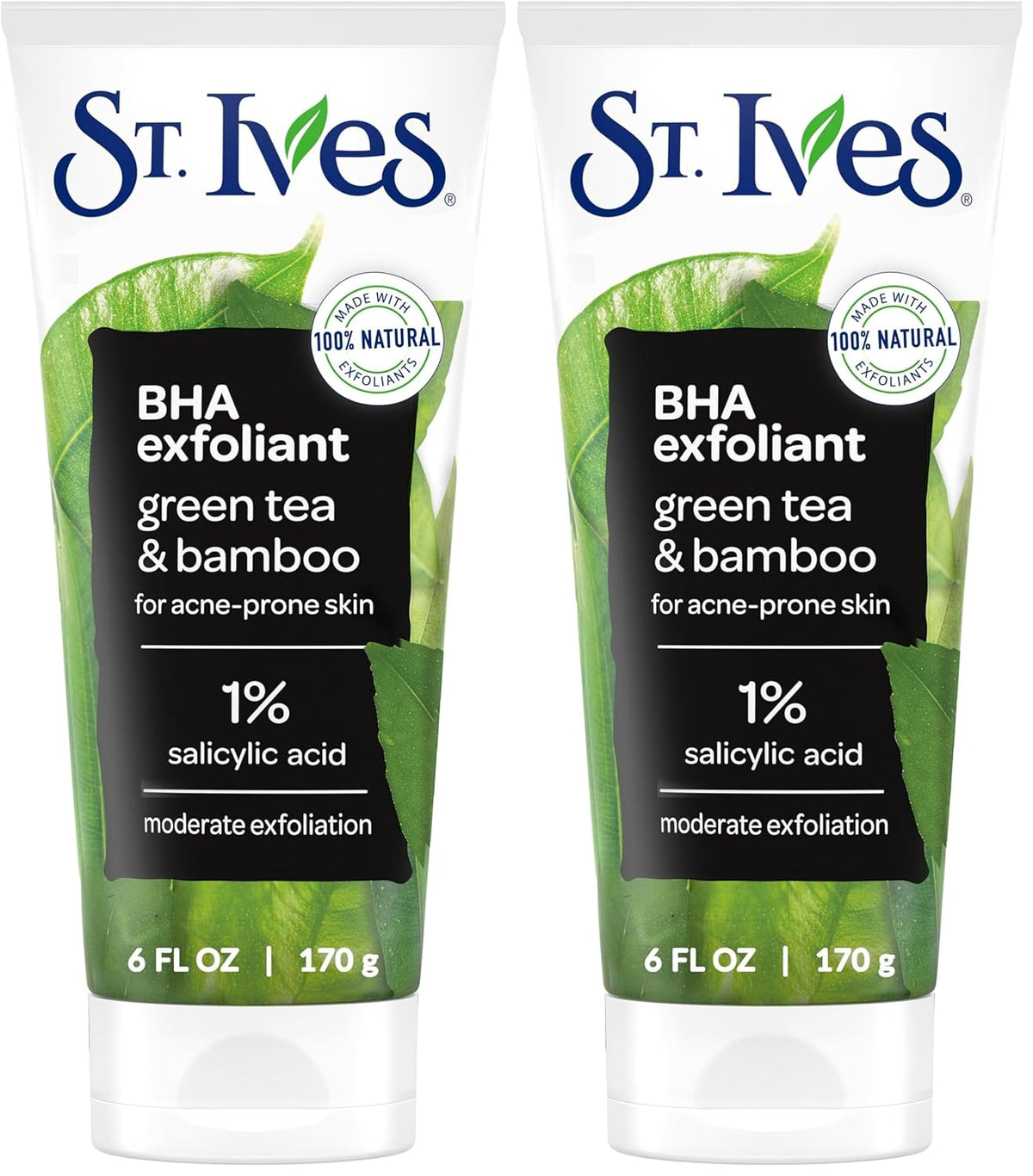 St. Ives Blackhead Clearing Face Scrub, Clears Blackheads & Unclogs Pores, Green Tea & Bamboo, Salicylic Acid Acne Treatment Facial Scrub, Moderate Exfoliator Skin Care with Natural Exfoliants 6 oz