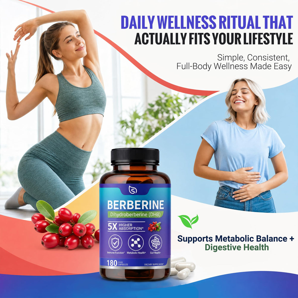 Strmuscle Dihydroberberine Supplement 200mg, Hight Absorption Berberine Supplement for Men & Women - Metabolic & Wellness Support, 180 Capsules