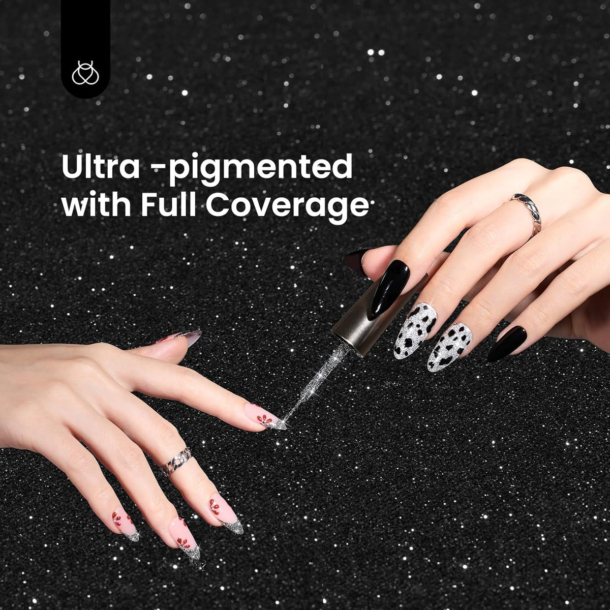 Beetles Reflective Glitter Gel Polish, 2 Pcs Liner Gel Nail Polish Set Black Silver Nail Art Gel Glitter Gel Nail Polish Diamond Shinning Liner Nail Art Design Gifts for Women New Trend