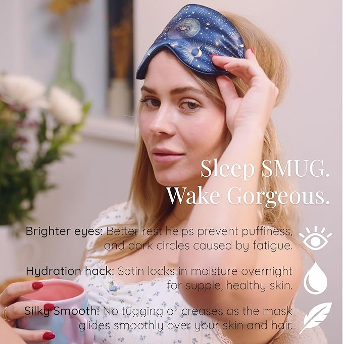 SMUG Satin Sleep Mask (3 Pack) Deep Dream Sleep Aid Eye Mask for Women & Men for Sleeping, Travel, Night Shift - Soft on Skin & Reduce Dark Circles - Eye Cover to Block Out Light - Blue Celestial