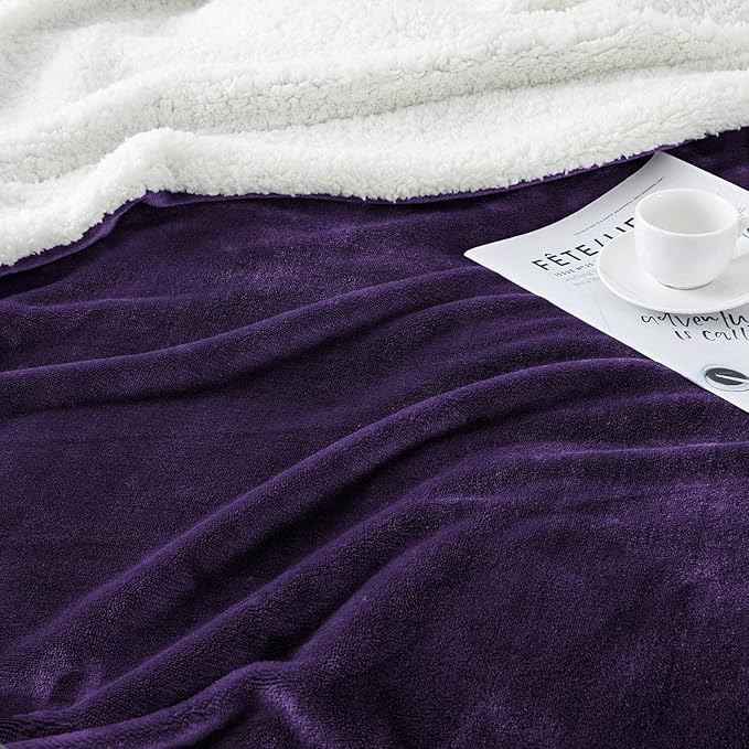 IR Imperial Rooms Purple Sherpa Fleece Throw Blanket Twin Size for Bed - Wholesale Bulk Pack of 12 Sherpa Blankets - Soft Fluffy Throw Blankets for Hotels, Guest Bedroom, 60x80 Inches
