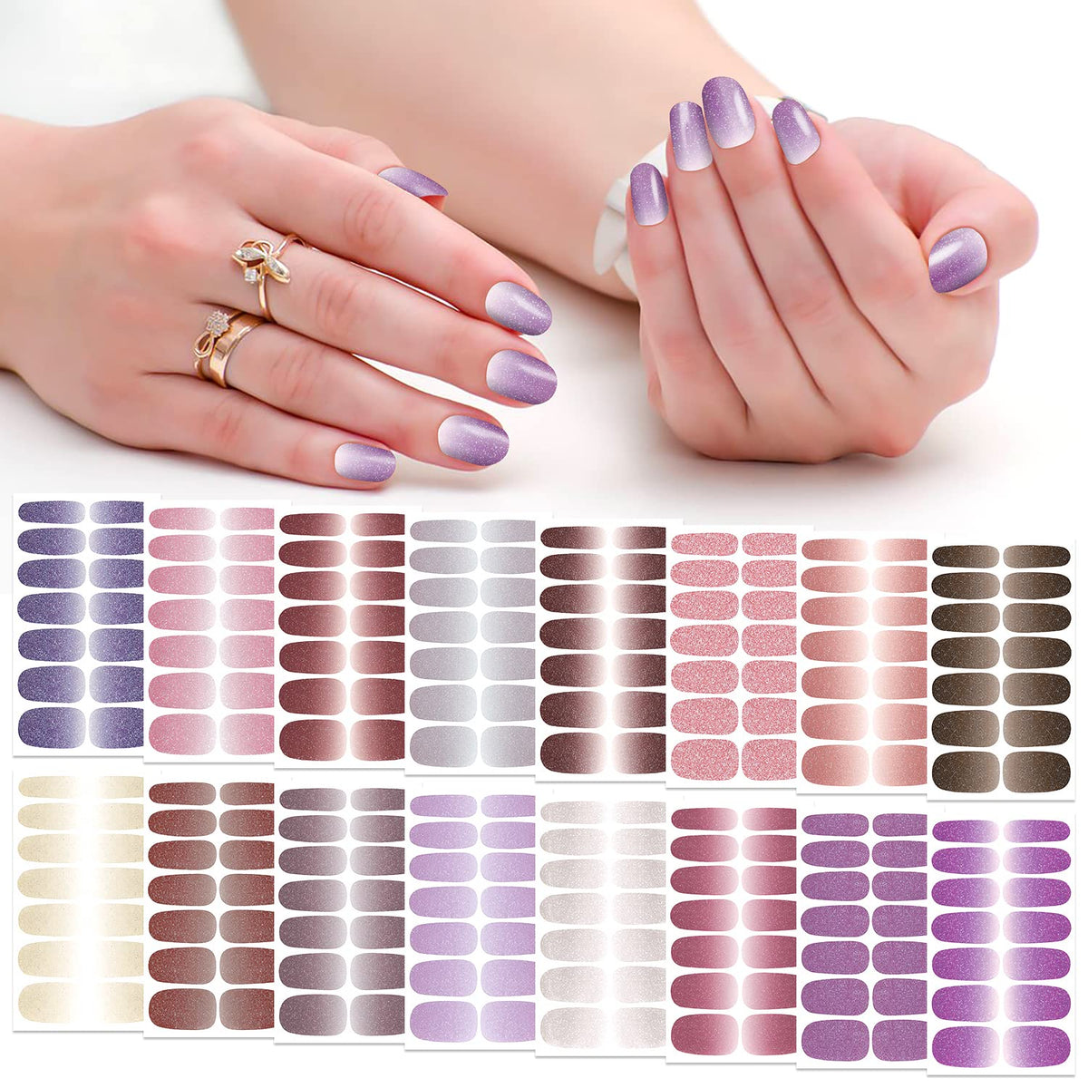 SILPECWEE 16 Sheets Glitter Nail Wraps for Women Nail Polish Strips Self Adhesive Nail Polish Stickers Gel Nail Strips Fingernail Manicure Stickers Nails Art Accessories with 1pc File