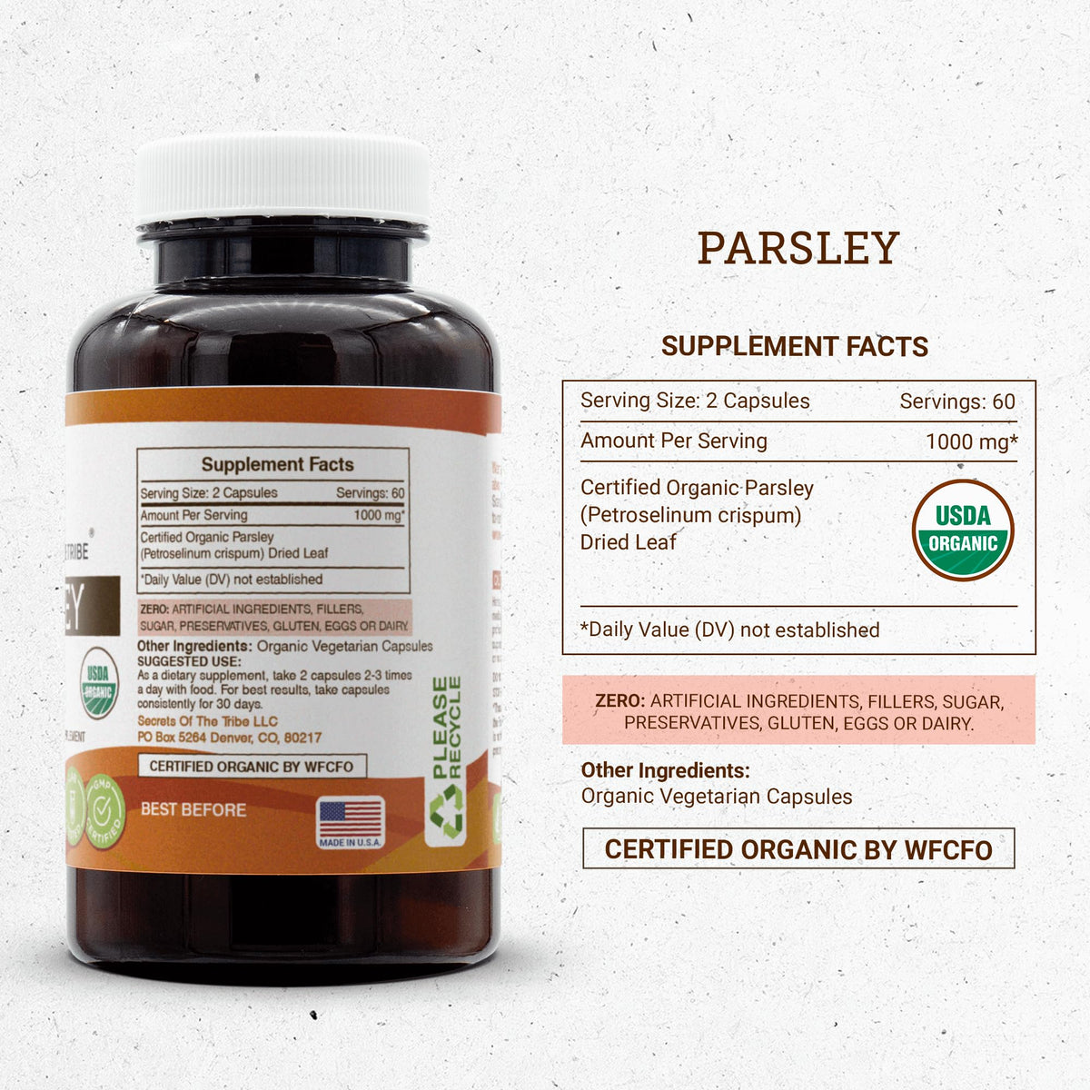 Secrets of the Tribe Parsley USDA Organic | Made with Vegetarian Capsules and Certified Organic Parsley (Petroselinum crispum) Dried Leaf (120 Capsules)