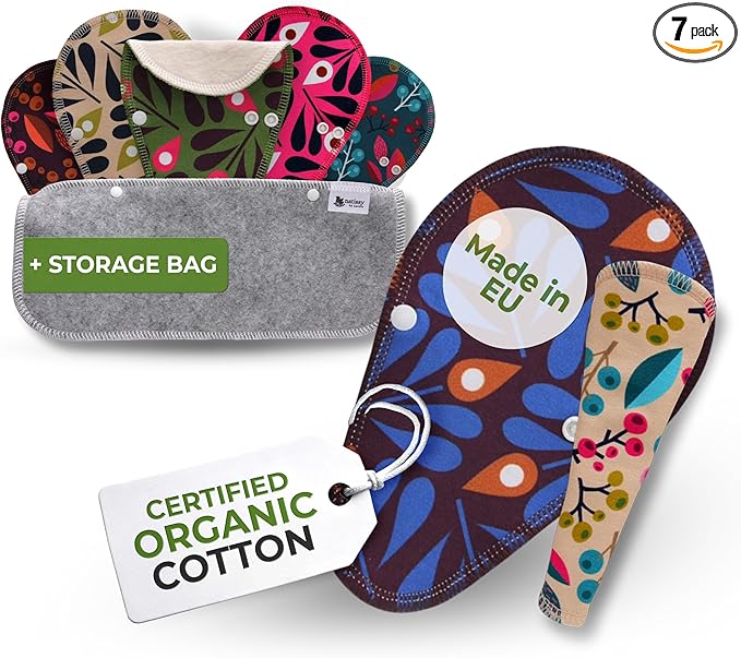 Organic Cotton Reusable Panty Liners for Women & Teens (Tanga, 7-Pack); High-Temp Washable Cloth Liners Made in EU; Stay Fresh & Dry, for Daily Vaginal Discharge Only; 100% Breathable (no PUL/TPU)