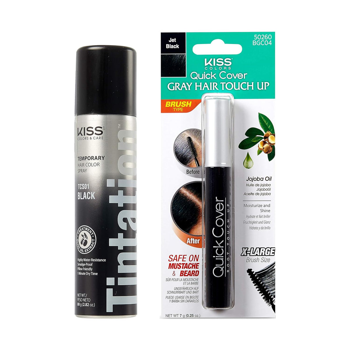 KISS Tintation Root Cover Up Gray Concealer Spray & Mascara Water-Resistant Smudge-Proof Easy Temporary Hair Color Change (Black)