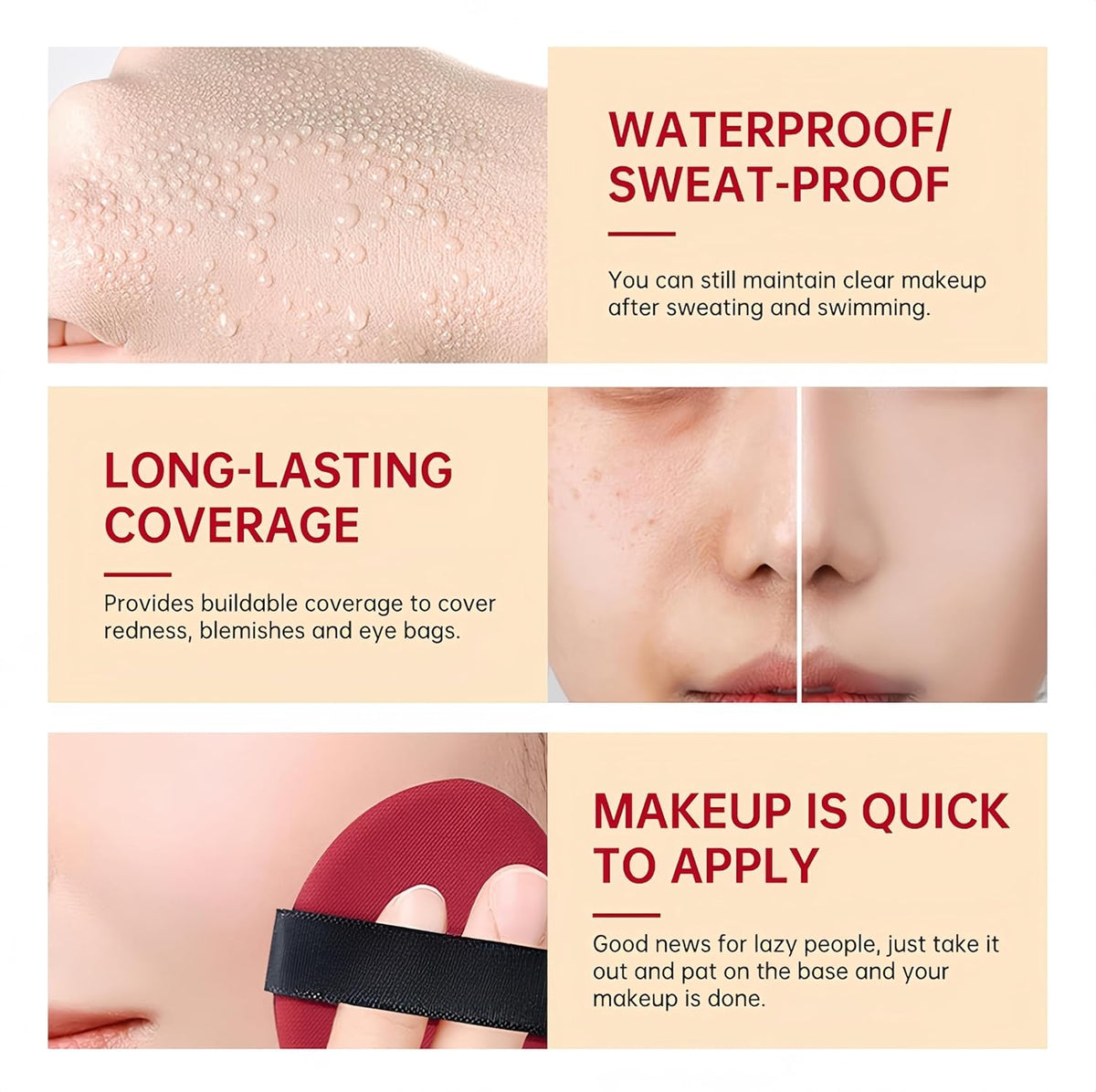 MAEPEOR Cushion Foundation 9 Colors Full Coverage Weightless Satin Glow Foundation Hydrating Long-Lasting Cushion BB Cream (Color 09)