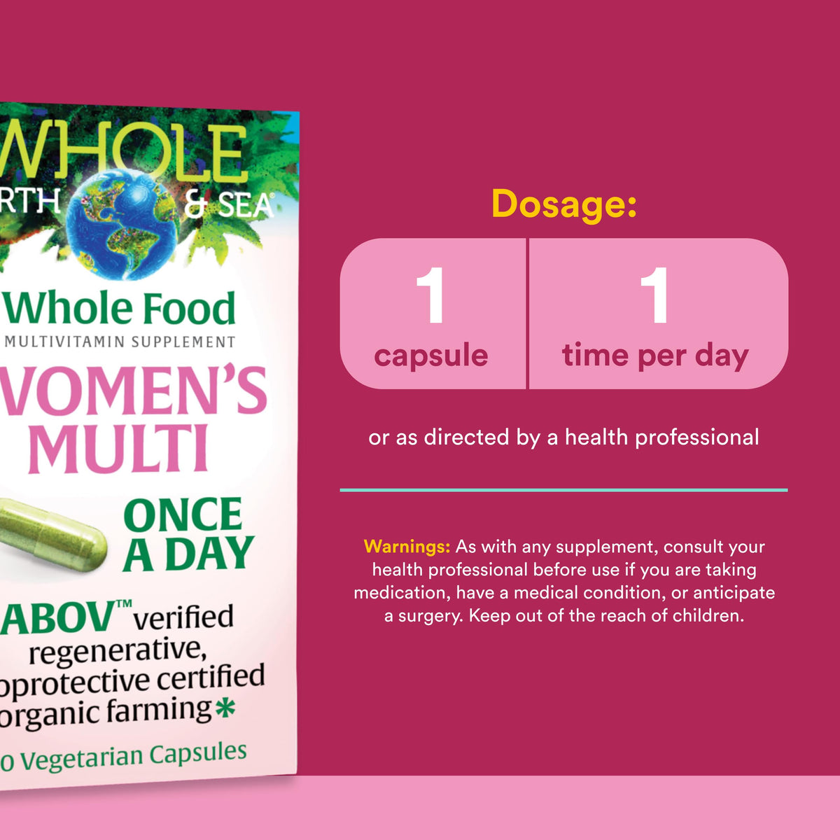 Natural Factors Whole Earth & Sea Women’s Once Daily Multivitamin & Mineral - Whole-Food Formula with Iron, Methylated B12, Folate, Vitamin D3, K2, Biotin & More - 60 Vegetarian Capsules (60 Servings)