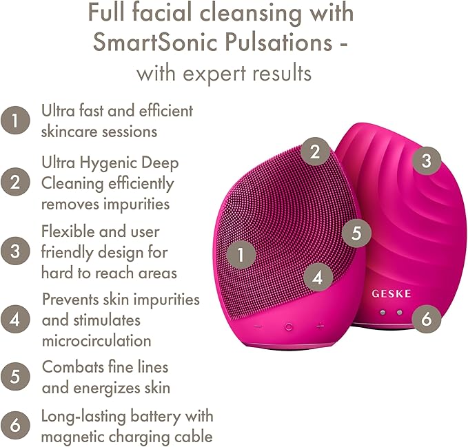 SmartAppGuided™ Sonic Facial Brush 5 in 1 | Vibrating Electric Facial Cleansing Brush | Soft Silicone Brush | Professional Facial Cleanser | Skin Cleanser & Exfoliator | Face Massager