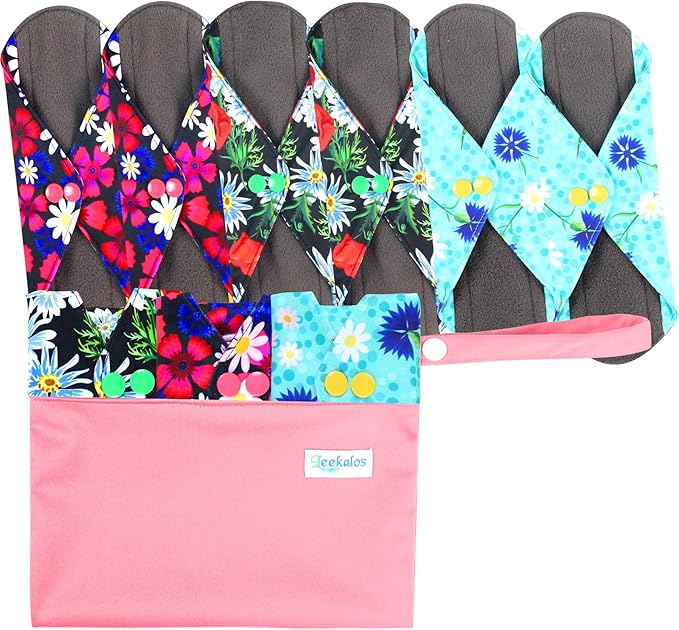 Leekalos Reusable Bamboo Cloth Pads - Light Incontinence Pads - Pack of 6, 1 Cloth Mini Wet Bag