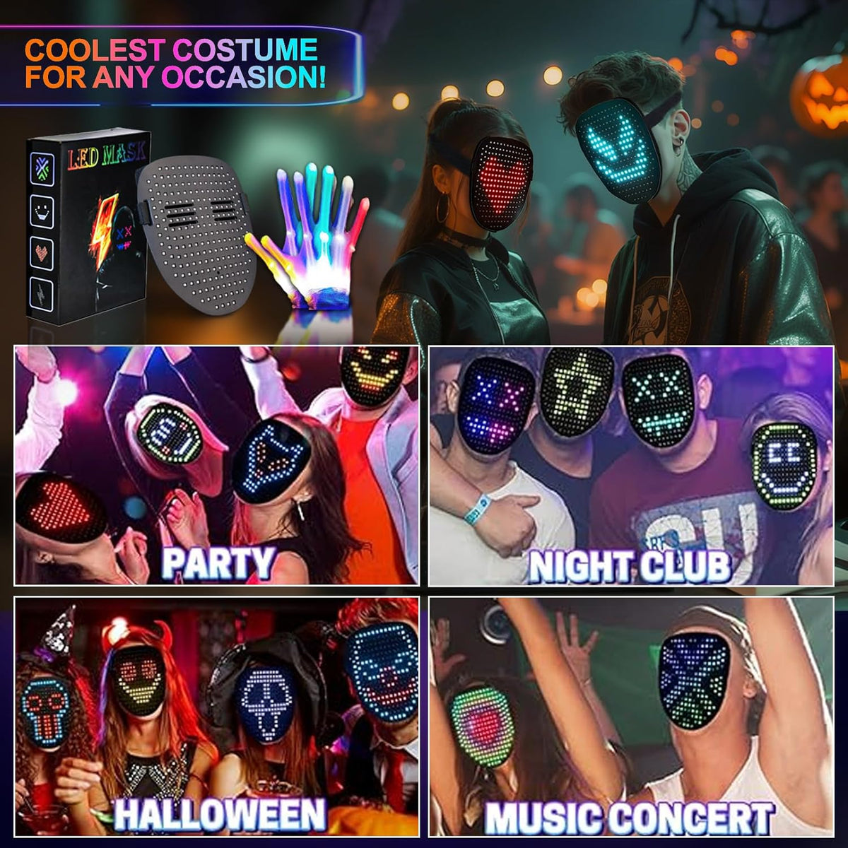Led-Mask Gloves Halloween-Costumes For Kids Men Adult 2025, Light Up Gesture Cosplay Birthday Gifts For Boys 8+