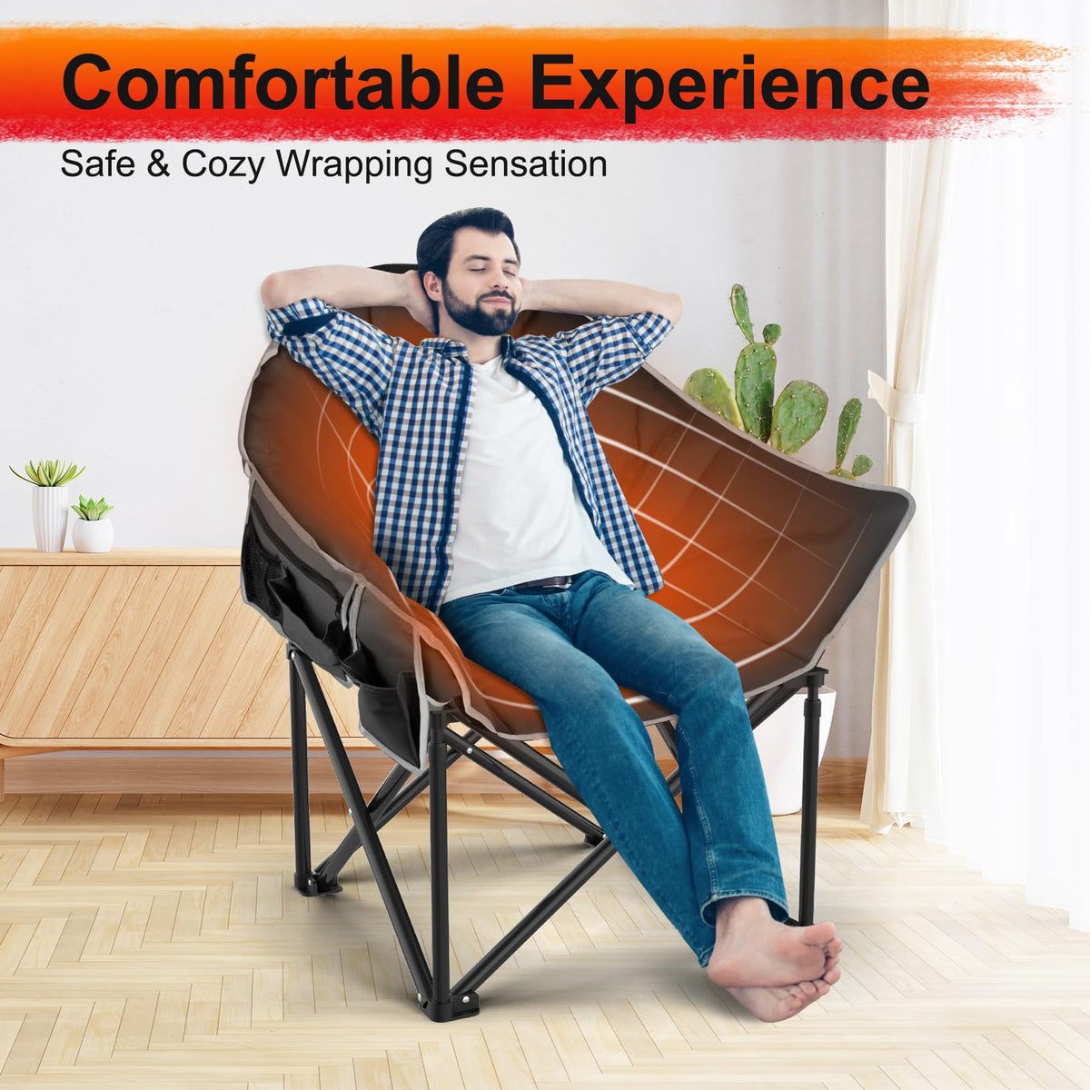 Slendor Oversized Heated Camping Chair with Power Bank, Portable Lounge Lawn Chairs, 3-Level Heats Padded Camping Chairs with Pillow, Storage Bag,10S Quick Heat, Extra Large, Supports 440lbs, Black