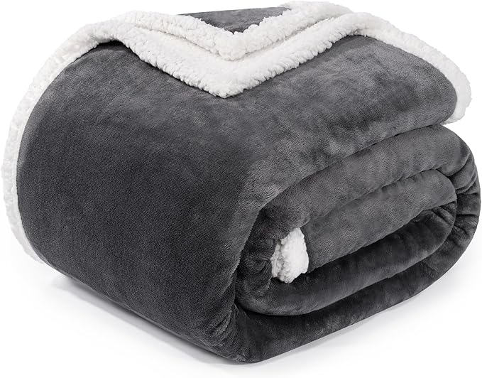 BEAUTEX Sherpa Fleece Throw Blanket Queen Size for Bed - Thick and Warm Blanket for Winter, Fluffy Flannel Plush Queen Blanket, Fuzzy Grey Cuddle Blankets for Bed (90" x 90", Grey)