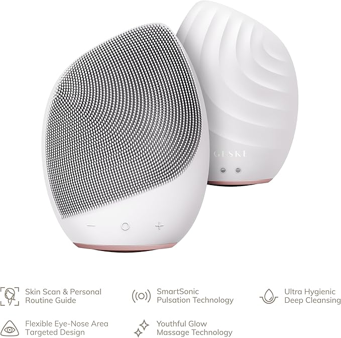 SmartAppGuided™ Sonic Facial Brush 5 in 1 | Vibrating Electric Facial Cleansing Brush | Soft Silicone Brush | Professional Facial Cleanser | Skin Cleanser & Exfoliator | Face Massager