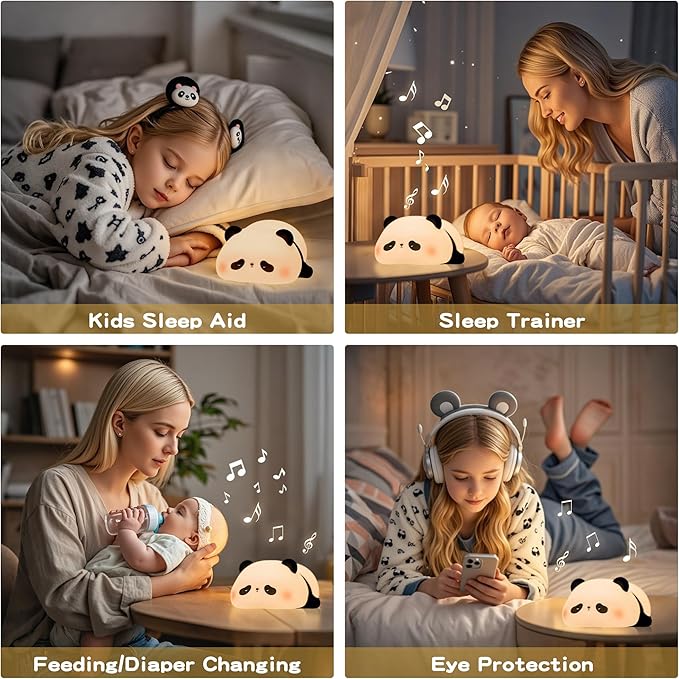 Panda Night Light with White Noise, Sound Machine for Baby Sleeping Aid ,Toddler Sleep Trainer 4 Soothing Sleep Sounds,Timer/Dimmable Nursery Silicone Night Light, Cute Panda Gifts for Kids Boys/Girls